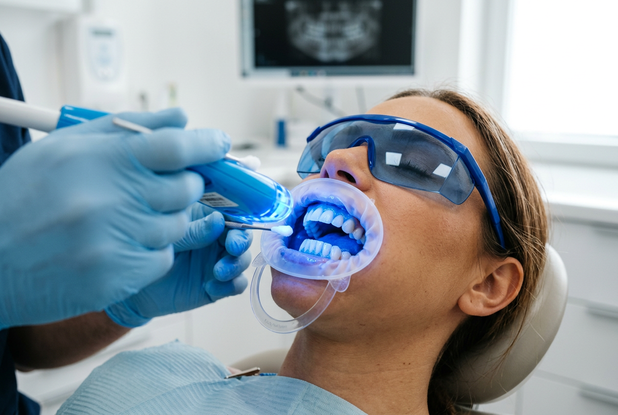 Illustration af tandblegning og veneers